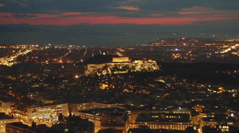 Acropolis at night real time wide view Athens establishing shot. Stock Footage 47487152