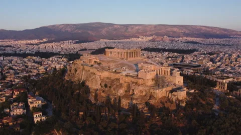 Acropolis sunset drone going up 4k Video stock 197594048