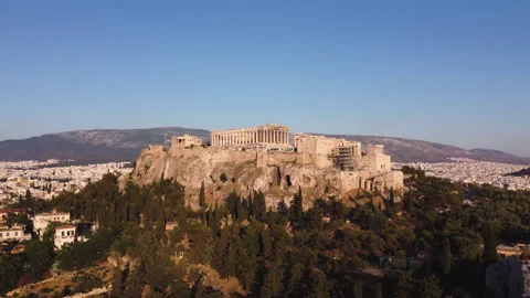 Acropolis sunset drone rounding HD Video stock 197592511