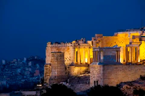 The acropolis at twilight Stock Photos