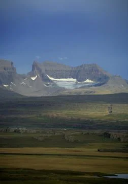 Across the fields to Dyrfjoll Stock Photos
