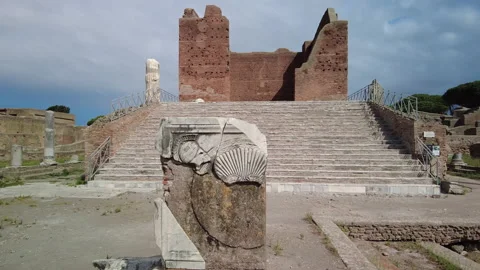 Across the Forum towards the Capitolium in ancient Ostia Antica, Rome Stock Footage 160737519
