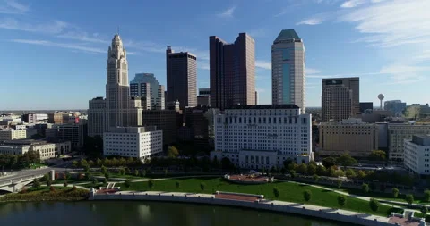 Across the Scioto River and downtown Columbus Stock Footage 146873026