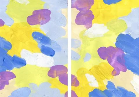 Acrylic abstract background of blue, white, pink and yellow textures. Hand Stock Illustration