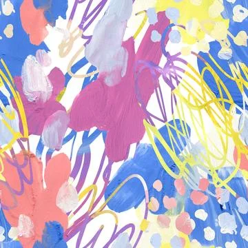 Acrylic abstract seamless pattern d of white, pink, yellow and blue textures Stock Illustration