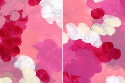 Acrylic abstract textures of pink, white and dark red spots. Hand painted pastel Stock Illustration