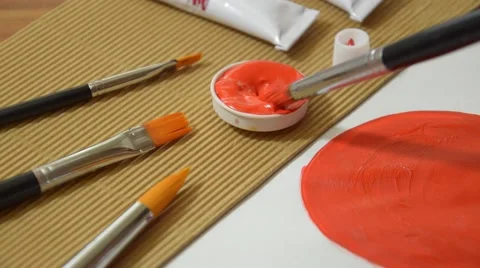 Acrylic colors and brushes Stock Footage 45189522