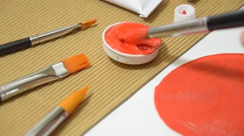 Acrylic colors and brushes Stock Footage 45190663
