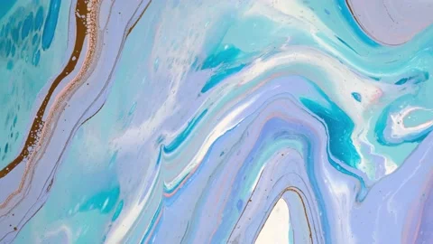 Acrylic Fluid Art. Waves of paint in mint and blue colors slowly flow down Stock Footage 156533000