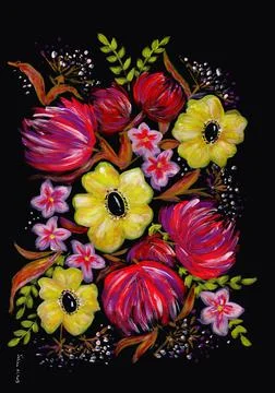 Acrylic illustration Summer Flowers Stock Illustration