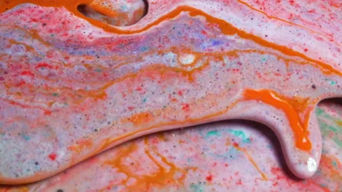 Acrylic paint macro. Abstract art Orange Red colors bubbles Stock Footage 150640378
