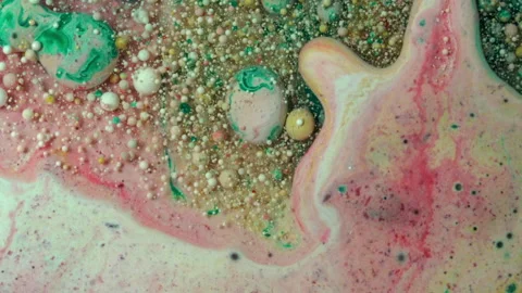 Acrylic paint macro. Abstract art Orange Red colors bubbles Stock-Footage 150646698