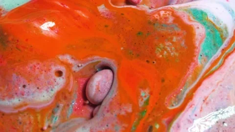 Acrylic paint macro. Abstract art Orange Red colors bubbles Stock-Footage 150687973