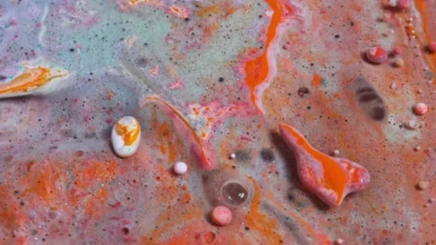 Acrylic paint macro. Abstract art Orange Red colors bubbles Stock-Footage 150688029