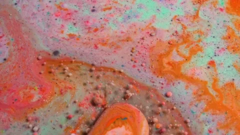 Acrylic paint macro. Abstract art Orange Red colors bubbles Stock-Footage 150688033