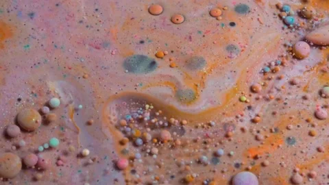 Acrylic paint macro. Abstract art Orange Red colors bubbles Stock-Footage 150688485