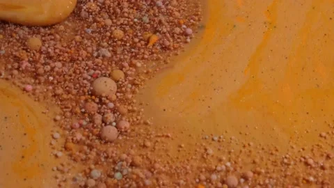 Acrylic paint macro. Abstract art Orange Red colors bubbles Stock-Footage 150689106