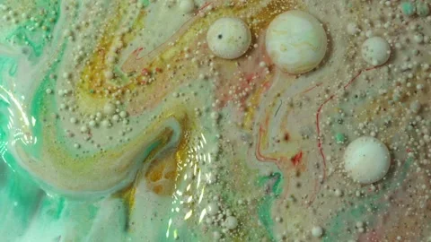 Acrylic paint macro. Abstract art Orange Red colors bubbles Stock Footage 150689786