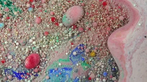 Acrylic paint macro. Abstract art Orange Red colors bubbles Stock Footage 150690480