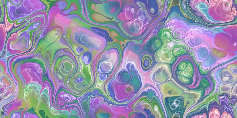 Acrylic pour effect seamless tile in green pink purple blue Stock Illustration