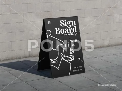 Acrylic Sign Board Mockup on a Concrete Wall and Pavement Outdoor Modello PSD