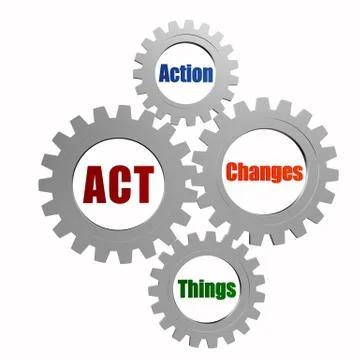 Act - action, changes, things in silver grey gears Stock Illustration