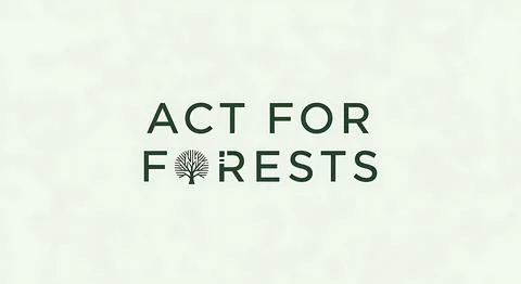 Act for forests text with tree icon on light green background, symbolizing .. Stock Illustration