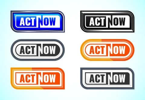 Act now button set of different shapes and colors. Suitable for mobile app,.. イラスト素材