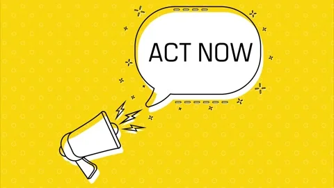Act now. Megaphone and yellow speech bubble with quote. Blog management. Concept Stock Footage 226820612