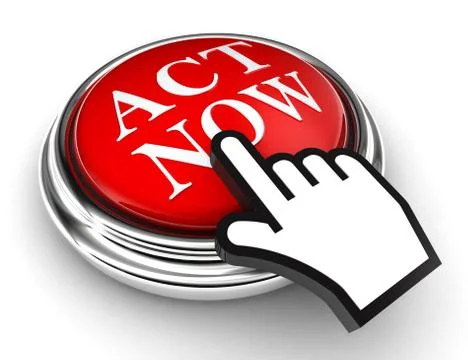 Act now red button and pointer hand Stock Illustration