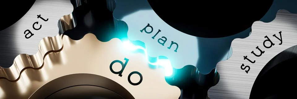 Act, plan, do, study - gears concept - 3D illustration Stock Illustration