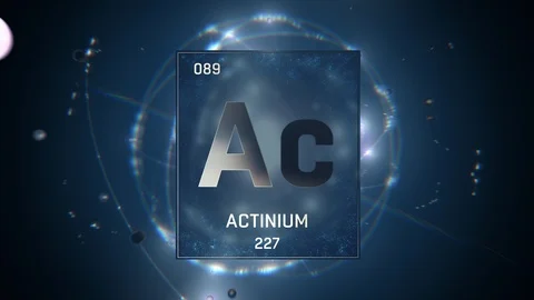 Actinium as Element 89 of the Periodic Table 3D illustration on blue background 스톡 동영상 120622674