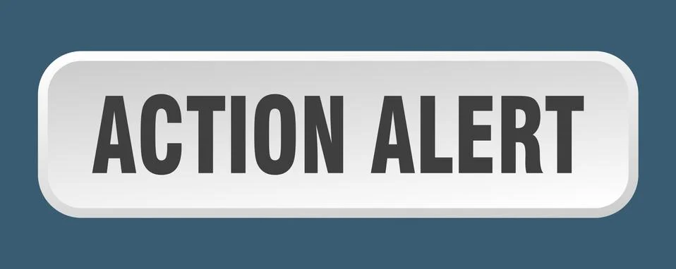 Action alert button. action alert square 3d push button Stock Illustration