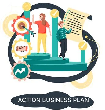 Action business plan, development strategies, foreseeing market risks. Company Stock Illustration