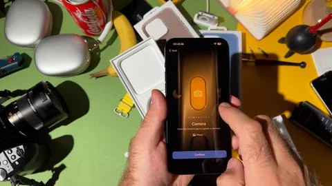 Action button camera settings on the new titanium iPhone 15 Pro Stock Photos