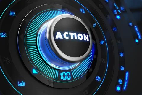 Action Button with Glowing Blue Lights Stock Illustration