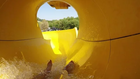 Action Cam on the waterslide, Yellow Stock Footage 94240850