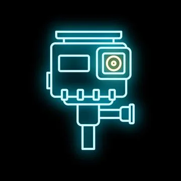 Action camera capturing moments glowing neon light Stock Illustration