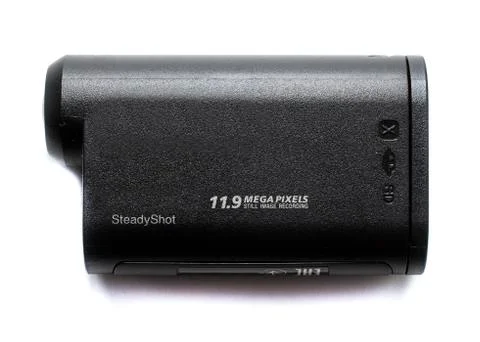 Action camera with case on white background Foto stock