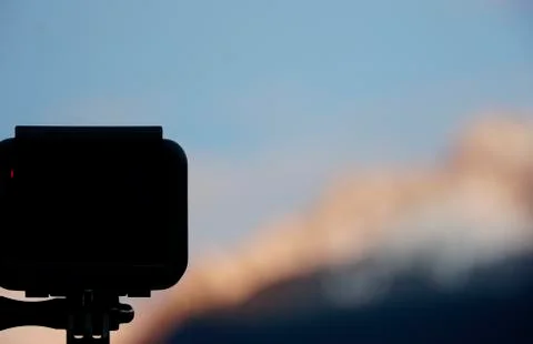 Action camera concept with blurred hills in the background Stock Photos