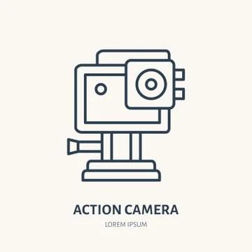 Action camera flat line icon. Extreme photography device sign. Thin linear logo Stock Illustration