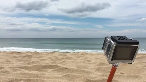 Action camera in front of beautiful beach Stock Footage 170782041