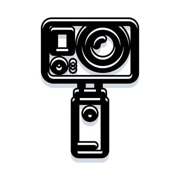 Action camera icon capturing adventure moments on handle Stock Illustration