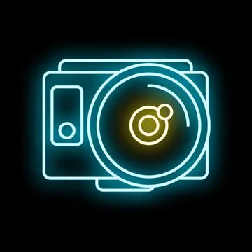 Action camera icon with glowing blue neon light Stock Illustration