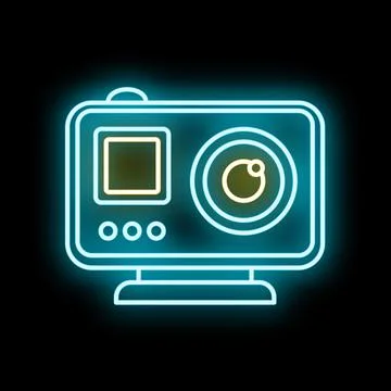 Action camera icon glowing with neon light Stock Illustration