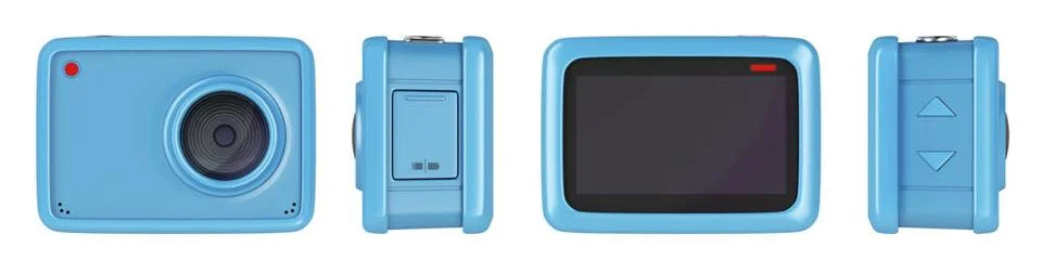 Action camera isolated on white Front, side and back view of action camera... Stock Photos