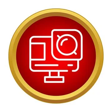 Action camera with lens icon in red circle Stock Illustration
