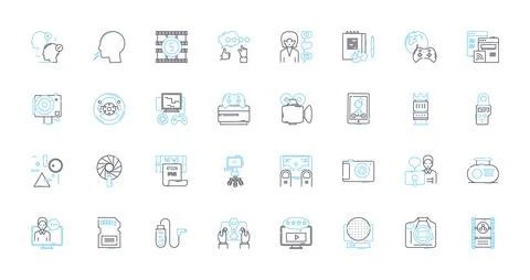 Action camera linear icons set. Adventure, Waterproof, Compact, Stabilization Stock Illustration