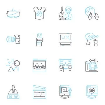 Action camera linear icons set. Adventure, Waterproof, Compact, Stabilization Stock Illustration