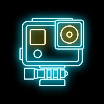 Action camera neon glow vector icon design Stock Illustration